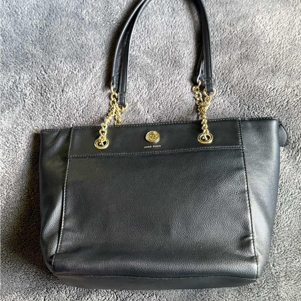 Anne Klein Black and Gold Shoulder Bag with Chain Link Details